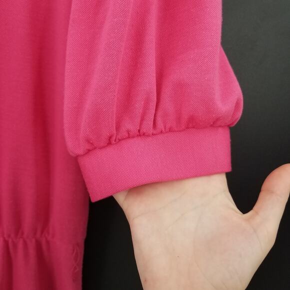 Lynn Davis Vintage Pink Capped Short Sleeve BOTTOM CUT OFF Dress tunic blouse - Picture 7 of 8